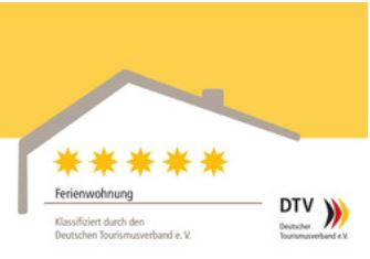 Vorschaubild Schild für eine mit fünf Sternen klassifizierte Ferienwohnung des Deutschen Tourismusverbandes e.V.