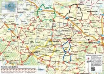 Vorschaubild Radkarte Block C mit eingezeichneten Radwegen und Tourenempfehlungen im Bereich perleberg, Pritzwalk, Wolfshagen, Putlitz, Meyenburg